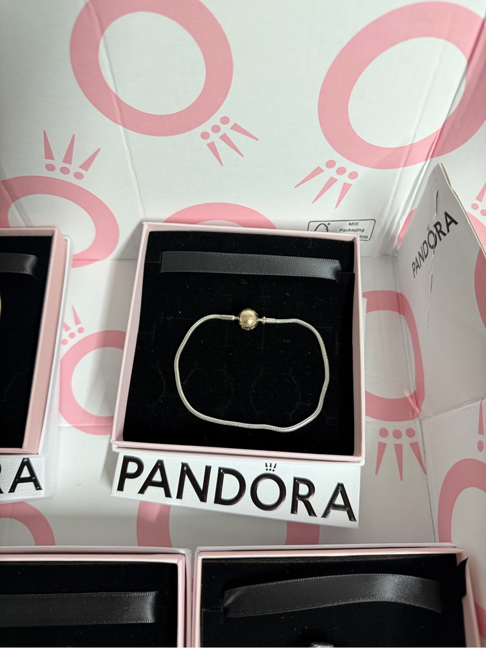 Pandora Essence Silver Snake Bracelet with Gold 14k solid Round Clasp